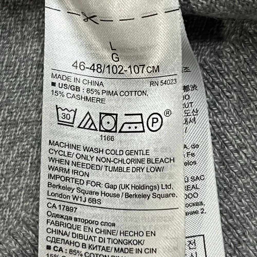 Banana Republic V Neck Sweater Men's Sz L Pima Cotton Cashmere Gray Long Sleeve